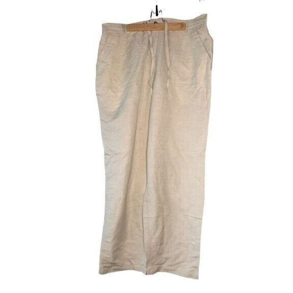 Axis LA Pants Womens XL Beige Linen Flat Front Belted Pockets Chino New